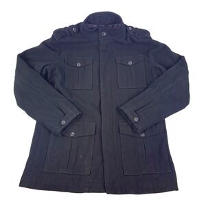 Old Navy Military Style Field Jacket Coat Mens L Black Wool Blend Full Zip *READ